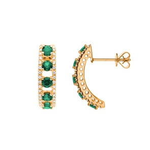 Clous d'oreilles or jaune 750/18 ct avec émeraudes & diamants 0.20 ct H/si