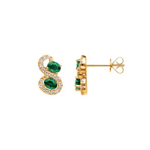 Clous d'oreilles or jaune 750/18 ct avec émeraudes & diamants 0.21 ct H/si