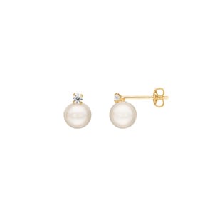 Ohrstecker 750/18 K Gelbgold mit Süsswasserzuchtperle 7mm und Zirkonia
