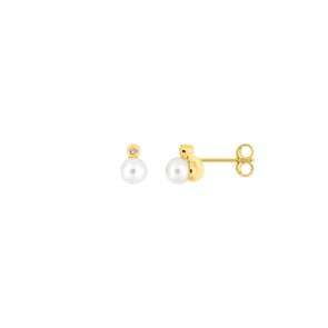 Ohrstecker 750/18 K Gelbgold mit Süsswasserzuchtperlen 4mm & Zirkonia