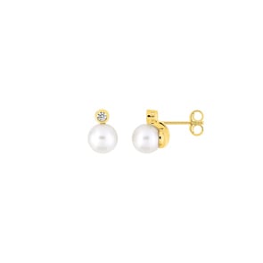 Ohrstecker 750/18 K Gelbgold mit Süsswasserzuchtperlen 6mm & Zirkonia