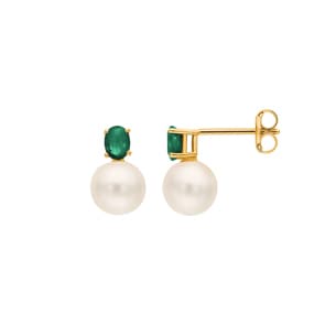 Ohrstecker 750/18 K Gelbgold mit Süsswasserzuchtperlen & Smaragden