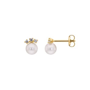 Ohrstecker 750/18 K Gelbgold mit Süsswasserzuchtperlen & Zirkonia