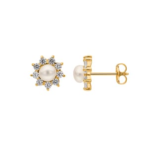 Ohrstecker 750/18 K Gelbgold mit Süsswasserzuchtperlen & Zirkonia