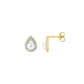 Ohrstecker 750/18 K Gelbgold mit Süsswasserzuchtperlen & Zirkonia