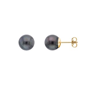 Clous d'oreilles or jaune 750/18 ct avec perle de culture de Tahiti Ø 8mm