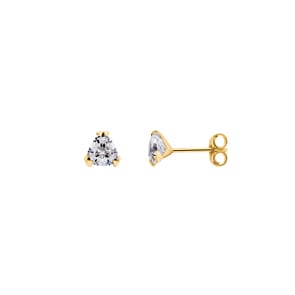 Clous d'oreilles or jaune 750/18 ct avec zircones 3 griffes Ø 4mm