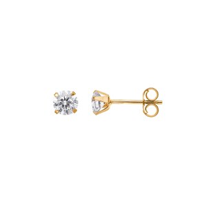 Clous d'oreilles or jaune 750/18 ct avec zircones 4 griffes Ø 4mm