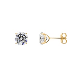 Clous d'oreilles or jaune 750/18 ct avec zircones 4 griffes Ø 7mm