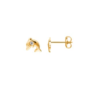 Ohrstecker 750/18 K Gelbgold mit Zirkonia, Delfin