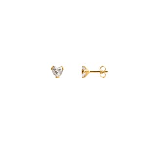 Stud Earrings 750/18 K Yellow Gold with Cubic Zirconia Heart Ø 4mm