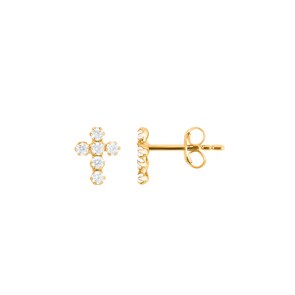 Ohrstecker 750/18 K Gelbgold mit Zirkonia, Kreuz