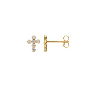 Ohrstecker 750/18 K Gelbgold mit Zirkonia, Kreuz