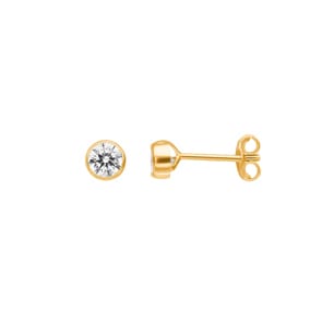 Stud Earrings 750/18 K Yellow Gold with Cubic Zirconia Ø 4mm
