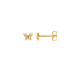 Ohrstecker 750/18 K Gelbgold mit Zirkonia, Schmetterling