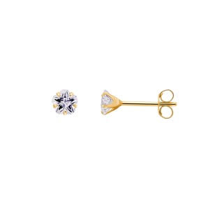 Stud Earrings 750/18 K Yellow Gold with Cubic Zirconia Star Ø 5mm