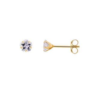 Clous d'oreilles or jaune 750/18 ct avec zircones étoile Ø 6mm