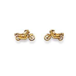 Stud Earrings 750/18 K Yellow Gold, Motorcycle