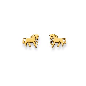 Stud Earrings 750/18 K Yellow Gold, Horse