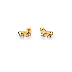 Stud Earrings 750/18 K Yellow Gold, Horse
