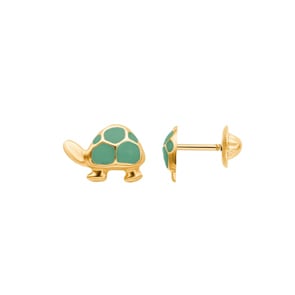 Ohrstecker 750/18 K Gelbgold Schildkröten mit grünem Lack