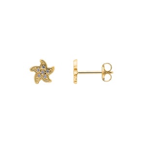 Stud Earrings 750/18 K Yellow Gold Starfish with Cubic Zirconia