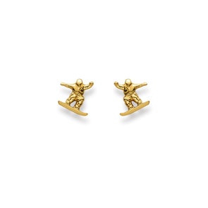 Stud Earrings 750/18 K Yellow Gold, Snowboarder
