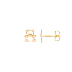 Clous d'oreilles or jaune 750/18 ct avec zircones, Nounours