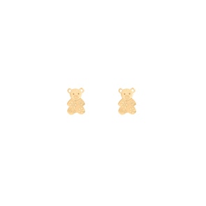 Ohrstecker 750/18 K Gelbgold, Teddybär mit Blumen