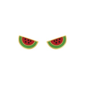 Ohrstecker 750/18 K Gelbgold mit Lack, Wassermelone
