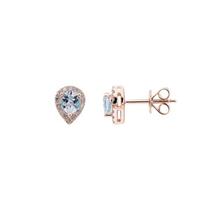 Ohrstecker 750/18 K Roségold mit Aquamarinen und Diamanten 0.19 ct H/si