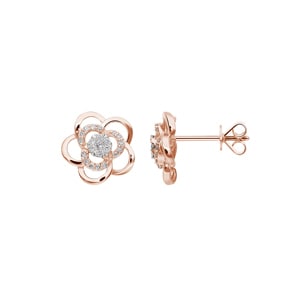Clous d'oreilles or rosé 750/18 ct avec diamants 0.16 ct H/si, Fleur
