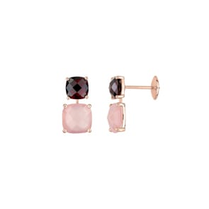 Ohrstecker 750/18 K Roségold mit Granat & rosa Chalcedon