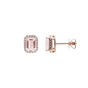 Ohrstecker 750/18 K Roségold mit Morganit und Diamanten 0.24 ct H/si