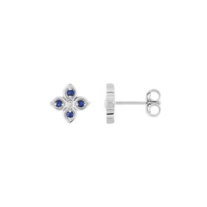 Ohrstecker 750/18 K Weissgold Blumen mit Saphiren & Diamanten 0.01 ct