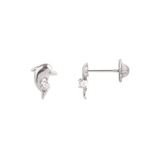 Ohrstecker 750/18 K Weissgold Delfine mit Zirkonia