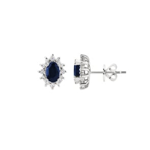 Clous d'oreilles or gris 750/18 ct, diamants 0.33 ct H/si & saphir 0.95 ct