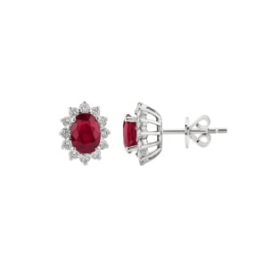 Ohrstecker 750/18 K Weissgold, Diamanten 0.56 ct H/si & Rubin 2.19 ct