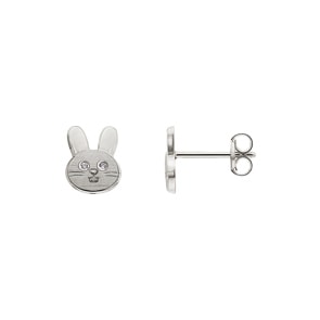 Clous d'oreilles or gris 750/18 ct Lapin avec zircones
