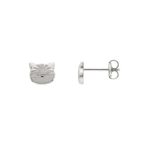 Clous d'oreilles or gris 750/18 ct Chat avec zircones