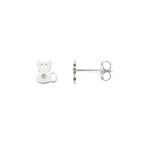 Clous d'oreilles or gris 750/18 ct Chat avec zircones
