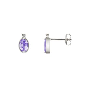 Stud Earrings 750/18 K White Gold with oval Amethyst & Cubic Zirconia