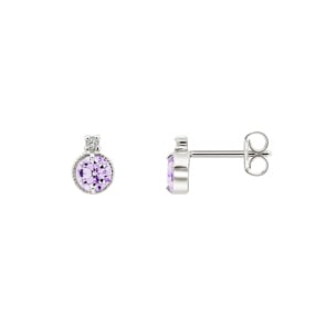 Stud Earrings 750/18 K White Gold with Amethysts & Cubic Zirconia