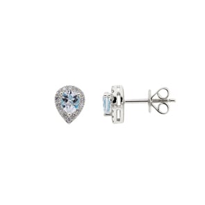Ohrstecker 750/18 K Weissgold mit Aquamarinen und Diamanten 0.19 ct H/si