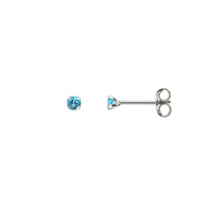 Clous d'oreilles or gris 750/18 ct avec topaze bleue Ø 2.5mm