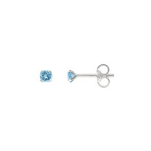 Clous d'oreilles or gris 750/18 ct avec topaze bleue Ø 3mm