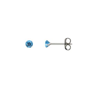 Stud Earrings 750/18 K White Gold with Blue Topaz Ø 3mm