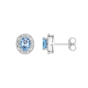 Ohrstecker 750/18 K Weissgold mit Blautopas oval und Zirkonia