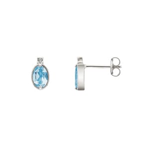 Stud Earrings 750/18 K White Gold with oval Blue Topaz & Cubic Zirconia