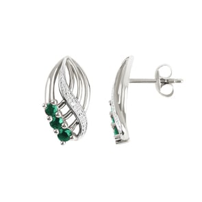 Clous d'oreilles or gris 750/18 ct avec diamants 0.01 ct H/si et émeraudes